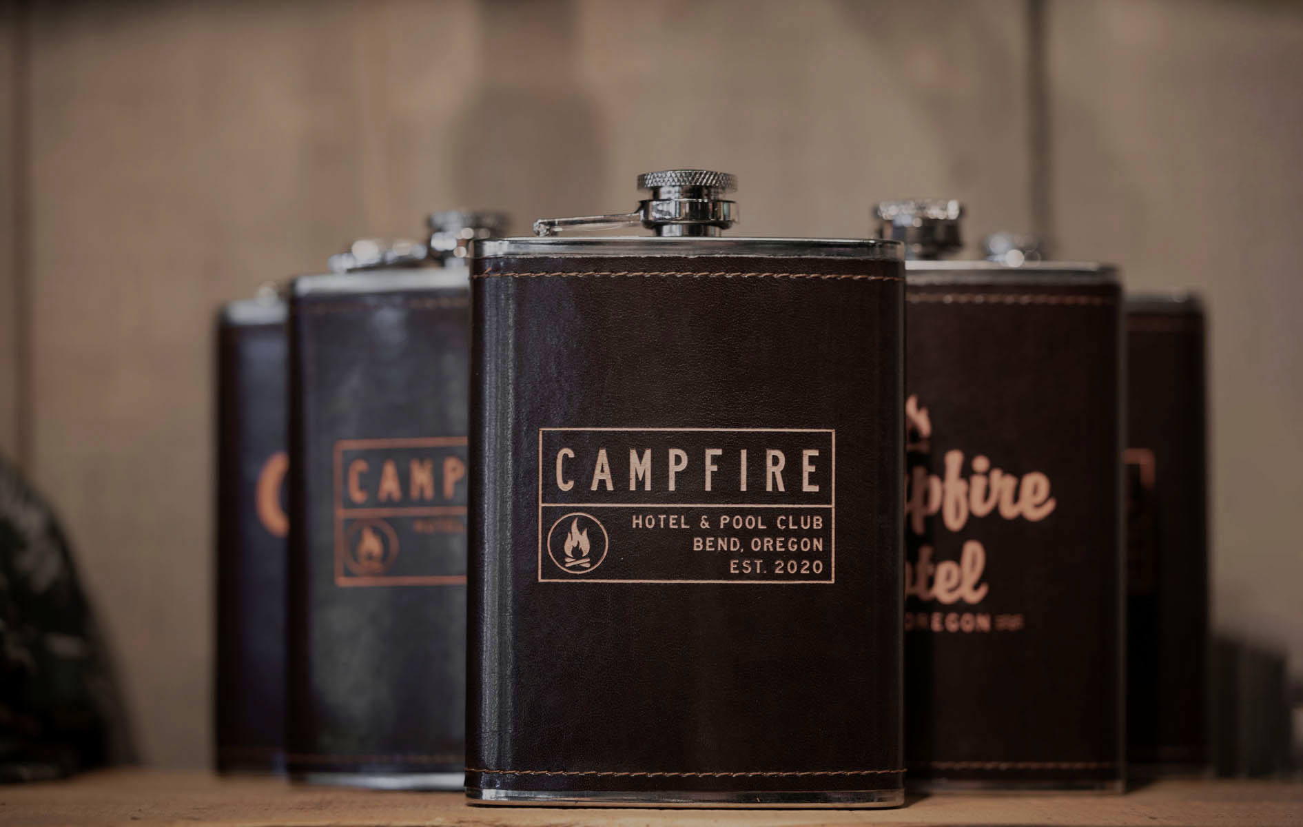 whiskey flasks for the campfire hotel